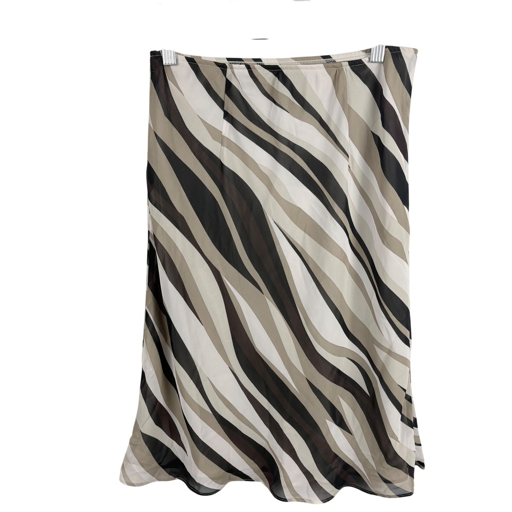 Y2K Apostrophe Brown Zebra Print Chiffon Midi Skirt Size Small  Lined Bias Cut